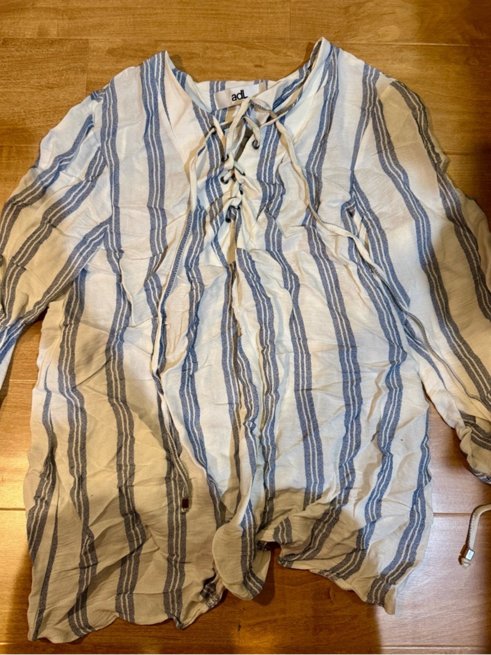 adl Blue and White Striped Lace-Up Blouse